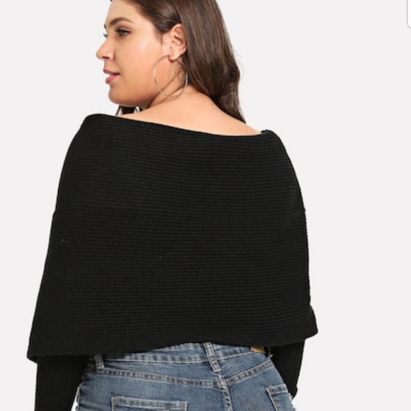 Shein Plus Surplice Neck Solid Cape Sweater - Picture 2 of 4